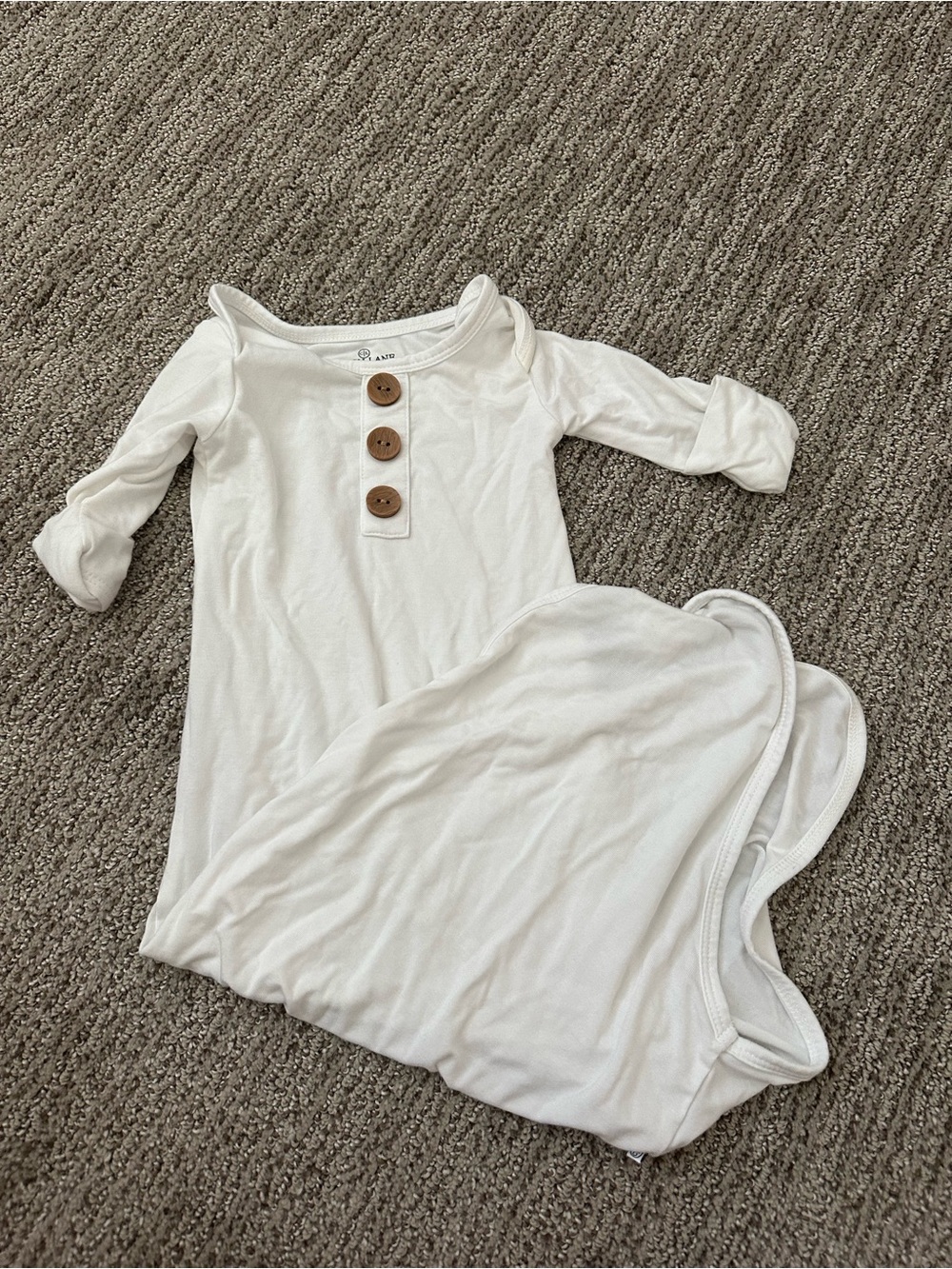 Caden Lane White Baby Bodysuit with Wood Buttons
